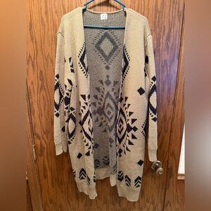 Aztec Patterned Tan and Black Cardigan Sweater